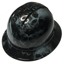 Load image into Gallery viewer, Hydro Dipped Hard Hat Ridgeline Full Brim Custom Slate Gray Flaming Skulls