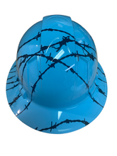 Load image into Gallery viewer, Hydro Dipped Hard Hat Ridgeline Full Brim Custom Teal Barbed Wire