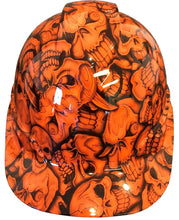 Load image into Gallery viewer, Hydro Dipped Hard Hat Ridgeline Cap Style Custom HiVis Orange Insanity Skulls