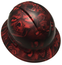 Load image into Gallery viewer, Hydro Dipped Hard Hat Ridgeline Full Brim Custom Red Hades Skulls