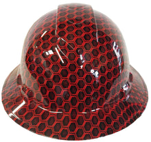 Load image into Gallery viewer, Hydro Dipped Hard Hat Ridgeline Full Brim Custom Red Honeycomb Hex