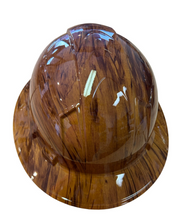 Load image into Gallery viewer, Hydro Dip Hard Hat Yellow Brown Oak Wood Grain Pyramex Ridgeline Protective