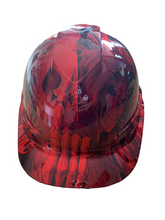 Load image into Gallery viewer, Custom Hydro Dipped Hard Hat Ridgeline Cap Style Kandy Red Ace of Skulls