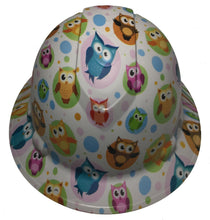 Load image into Gallery viewer, Hydro Dipped Hard Hat Ridgeline Full Brim Custom Light Gray Cute Owls