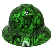 Load image into Gallery viewer, Hydro Dipped Custom Hard Hat Ridgeline Full Brim Custom Alien Green Graffiti