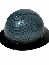 Load image into Gallery viewer, Hydro Dipped Hard Hat Ridgeline Full Brim Teal Blue Carbon Fiber W/Black Brim