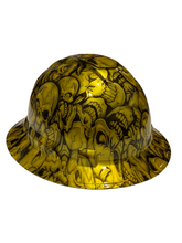 Load image into Gallery viewer, Custom Hydro Dipped Hard Hat Ridgeline Full Brim Kandy Gold Insanity Skulls
