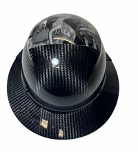 Load image into Gallery viewer, Black and White Naughty No Evil Lift DAX Fifty 50 Carbon Fiber Full Brim Hard Hat
