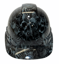 Load image into Gallery viewer, Hydro Dipped Hard Hat Ridgeline Cap Style Custom Slate Gray No Evil Skeleton