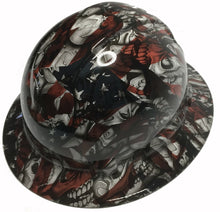 Load image into Gallery viewer, Hydro Dipped Custom Hard Hat Ridgeline Full Brim American Flag Insanity Skulls