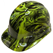 Load image into Gallery viewer, Custom Hydro Dipped Hard Hat Ridgeline Cap Style Hi Vis Green Ace Of Skulls