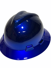 Load image into Gallery viewer, Custom Hard Hat Blue Kandy Carbon Fiber w/ Kandy Blue Brim Hydro Dipped Full Brim MSA