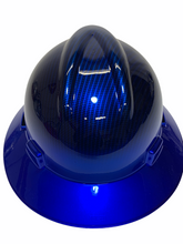 Load image into Gallery viewer, Custom Hard Hat Blue Kandy Carbon Fiber w/ Kandy Blue Brim Hydro Dipped Full Brim MSA