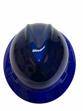 Load image into Gallery viewer, Custom Hard Hat Blue Kandy Carbon Fiber w/ Kandy Blue Brim Hydro Dipped Full Brim MSA