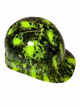 Load image into Gallery viewer, Hard Hat Ridgeline Cap Style Custom Hi Vis Green Small Flaming Skulls