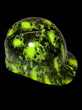 Load image into Gallery viewer, Hard Hat Ridgeline Cap Style Custom Hi Vis Green Small Flaming Skulls