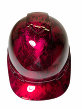 Load image into Gallery viewer, Hard Hat Ridgeline Cap Style Custom Kandy Wild Cherry Small Flaming Skulls