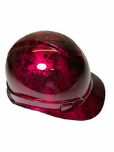 Load image into Gallery viewer, Hard Hat Ridgeline Cap Style Custom Kandy Wild Cherry Small Flaming Skulls