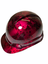 Load image into Gallery viewer, Hard Hat Ridgeline Cap Style Custom Kandy Wild Cherry Small Flaming Skulls