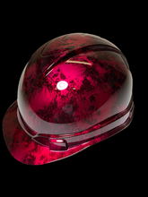 Load image into Gallery viewer, Hard Hat Ridgeline Cap Style Custom Kandy Wild Cherry Small Flaming Skulls