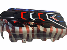 Load image into Gallery viewer, Custom Hydro Dipped 2020+ Corvette Engine Cover Stars and Stripes w corvette Red letters