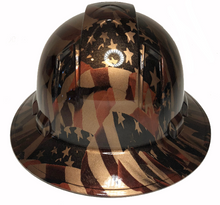 Load image into Gallery viewer, Custom Hydro Dipped Hard Hat Ridgeline Full Brim Hydro Dipped Copper Metallic American Flags