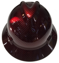 Load image into Gallery viewer, Custom Hard Hat Red Kandy Carbon Fiber Hydro Dipped MSA V-Gard Full Brim