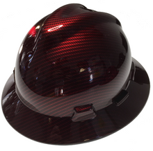 Load image into Gallery viewer, Custom Hard Hat Red Kandy Carbon Fiber Hydro Dipped MSA V-Gard Full Brim
