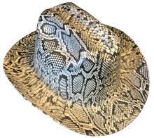 Load image into Gallery viewer, Custom Hydro Dipped Western Outlaw Hard Hat Tan Snakeskin Cowboy Hat