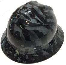 Load image into Gallery viewer, Hydro Dipped Hard Hat MSA V-Gard Full Brim Custom Gray Midnight American Flags