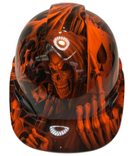 Load image into Gallery viewer, Custom Hydro Dipped Hard Hat Ridgeline Cap Style Orange Ace Of Skulls