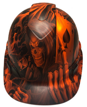 Load image into Gallery viewer, Custom Hydro Dipped Hard Hat Ridgeline Cap Style Orange Ace Of Skulls