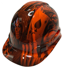 Load image into Gallery viewer, Custom Hydro Dipped Hard Hat Ridgeline Cap Style Orange Ace Of Skulls