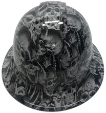 Load image into Gallery viewer, Custom Hydro Dipped Hard Hat White Demented Skulls Full Brim Ridgeline