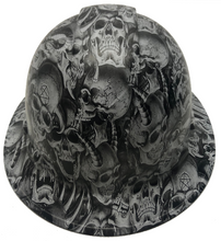 Load image into Gallery viewer, Custom Hydro Dipped Hard Hat White Demented Skulls Full Brim Ridgeline