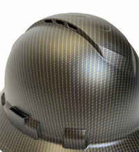 Load image into Gallery viewer, Custom Hydro Dipped Gold Carbon Fiber Ridgeline Full Brim Vented Hard Hat