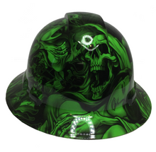 Load image into Gallery viewer, Custom Hard Hat Alien Green Ace Of Skulls Full Brim Ridgeline