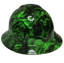 Load image into Gallery viewer, Custom Hard Hat Alien Green Ace Of Skulls Full Brim Ridgeline