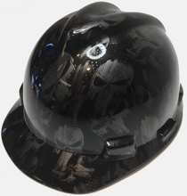Load image into Gallery viewer, Custom Hard Hat Metallic Graphite Punisher American Flags MSA VGard Cap Style