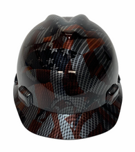 Load image into Gallery viewer, Custom Hard Hat Carbon Fiber American Flags Hydro Dipped MSA V-Gard Cap Style