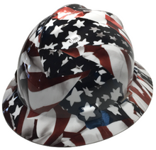 Load image into Gallery viewer, Custom Hydro Dipped American Flag Hard Hat MSA V-Gard Full Brim