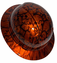 Load image into Gallery viewer, Custom Hydro Dipped Hard Hat Ridgeline Full Brim Orange Kandy Insanity Skulls