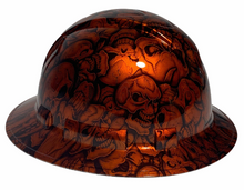 Load image into Gallery viewer, Custom Hydro Dipped Hard Hat Ridgeline Full Brim Orange Kandy Insanity Skulls
