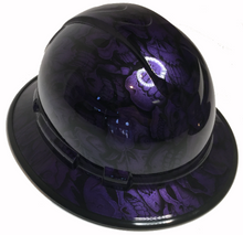 Load image into Gallery viewer, Custom Hydro Dipped Hard Hat Plum Crazy Purple Insanity Skulls Full Brim Ridgeline W/ Black EdgeGard