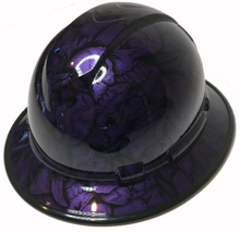 Load image into Gallery viewer, Custom Hydro Dipped Hard Hat Plum Crazy Purple Insanity Skulls Full Brim Ridgeline W/ Black EdgeGard