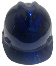 Load image into Gallery viewer, Custom Hard Hat Blue Kandy Carbon Fiber Hydro Dipped MSA V-Gard Cap Style