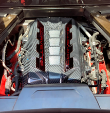 Load image into Gallery viewer, Custom Hydro Dipped 2020+ Corvette Engine Cover Sport Carbon Fiber With Corvette Red Letters