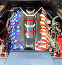 Load image into Gallery viewer, Custom Hydro Dipped 2020+ Corvette Engine Cover Stars and Stripes With Carbon Fiber Letters
