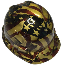 Load image into Gallery viewer, Custom Hard Hat Metallic Gold American Flag MSA VGard Cap Style