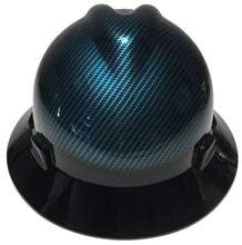 Load image into Gallery viewer, Hard Hat MSA V-Gard Full Brim Custom Hydro Dipped Light Blue Kandy Carbon Fiber With Black Brim

